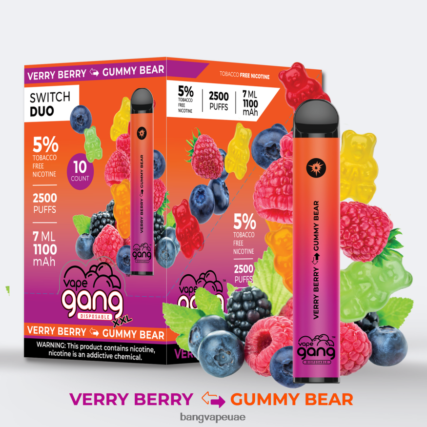 Vape Gang Switch Duo 2 نكهات (صندوق 10) فراولة تفاح بطيخ - فراولة كيوي - Best Bang Vape Flavor RLB6JT45