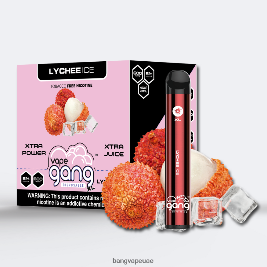 Vape Gang XL vapes المتاح 600 نفخة (علبة من 10) ثلج ليتشي - Bang Box Vape Price RLB6JT75