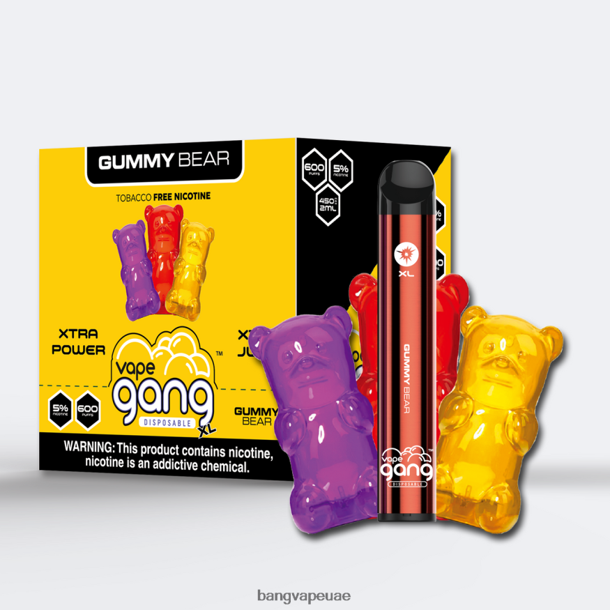 Vape Gang XL vapes المتاح 600 نفخة (علبة من 10) حلوى الدب المضغية - Bang Vape Price RLB6JT64