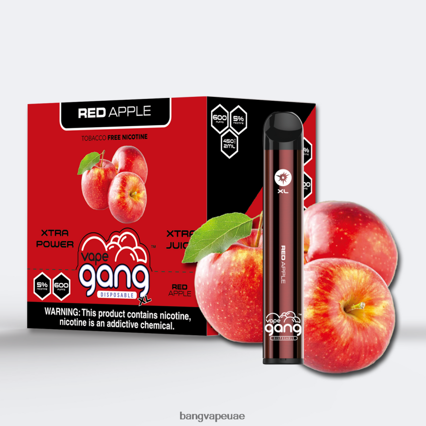 Vape Gang XL vapes المتاح 600 نفخة (علبة من 10) تفاحة حمراء - Vape Gang Disposables RLB6JT73